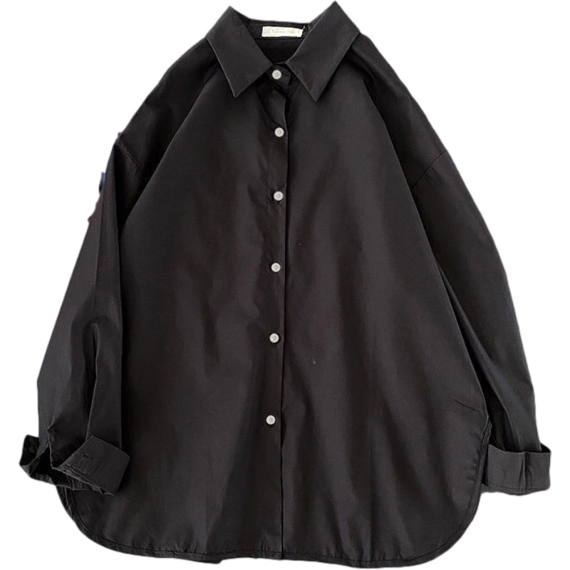 小清新女装大码可穿200胖mm长袖衬衫纯色百搭春秋季韩版新款宽松简约百搭衬衣外穿上衣