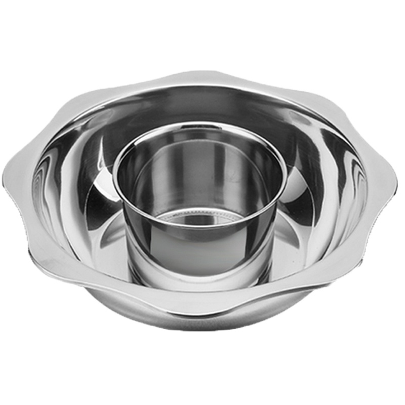 加厚不锈钢火锅盆 鸳鸯锅电磁炉用锅中锅子母锅带盖家用火锅锅 八角子母锅36cm无盖