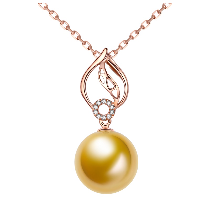 brir佰色传情10-11mm正圆强光海水南洋金珍珠吊坠18K金钻石正品