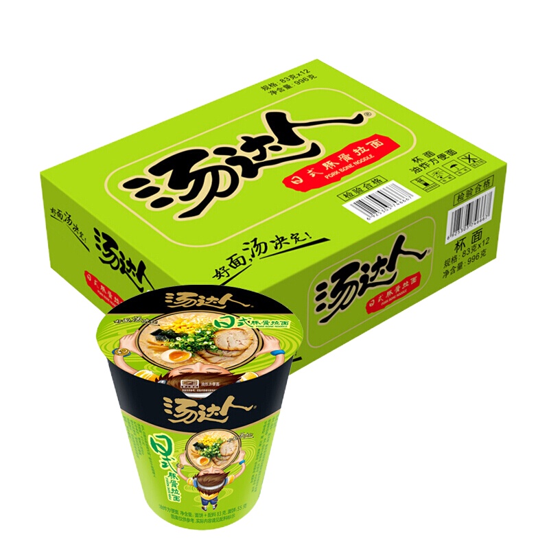 统一汤达人 方便面日式豚骨拉面杯面83g*12杯整箱