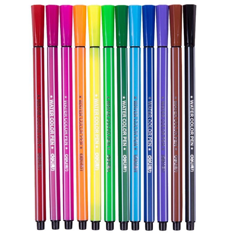 得力 (deli) 7065 绚丽多彩可洗水彩笔绘画笔 12色筒 4筒装