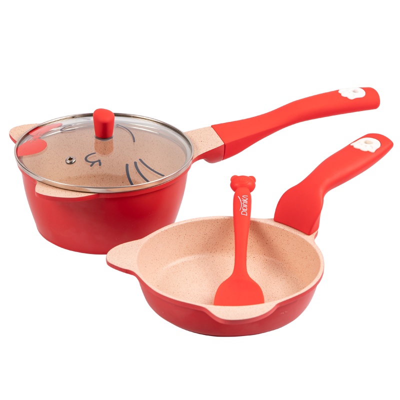 韩国迪迪尼卡（Didinika）宝宝辅食锅婴儿守护猫奶锅小锅平底锅煎锅炒锅麦饭石不粘锅煮面热牛奶锅