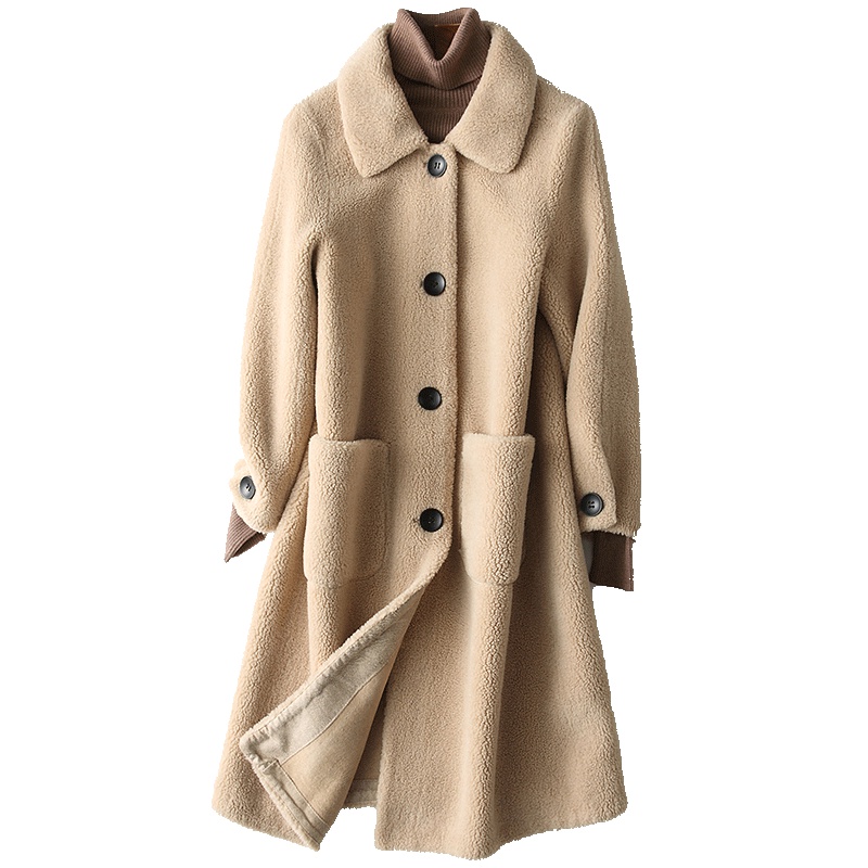 憨厚皇后2019新款女装大衣海宁反季颗粒羊毛皮草中长款韩版外套