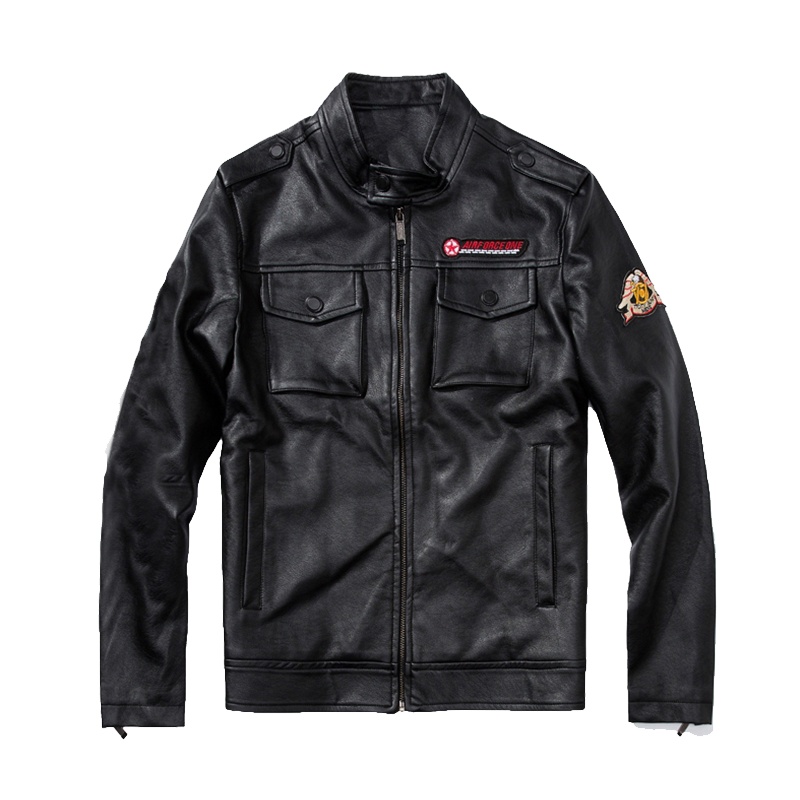 简号皮夹克男外套飞行服多口袋立领机车皮衣户外军旅风军工装PU仿皮衣 JH-2607