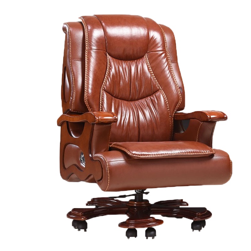 鑫虎威 真皮老板椅办公椅转椅实木大班椅升降按摩可躺牛皮电脑椅