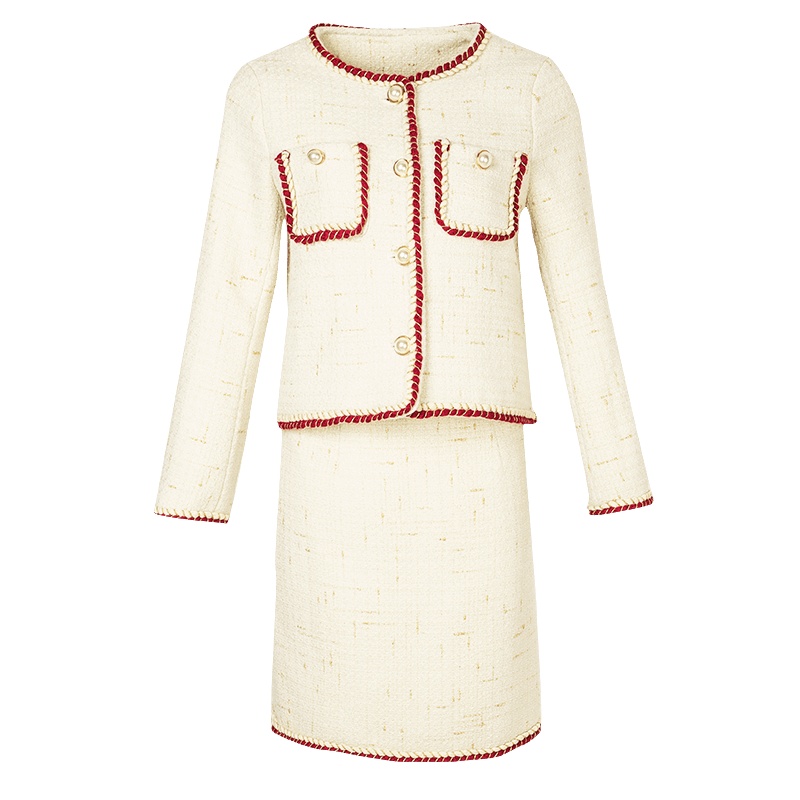 晚白2020冬季新品两件套小外套包臀短裙半身裙小香风毛呢套装女