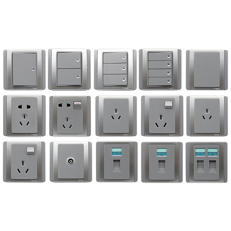 施耐德电气(Schneider Electric) 开关插座面板 E3000都会系列银加灰