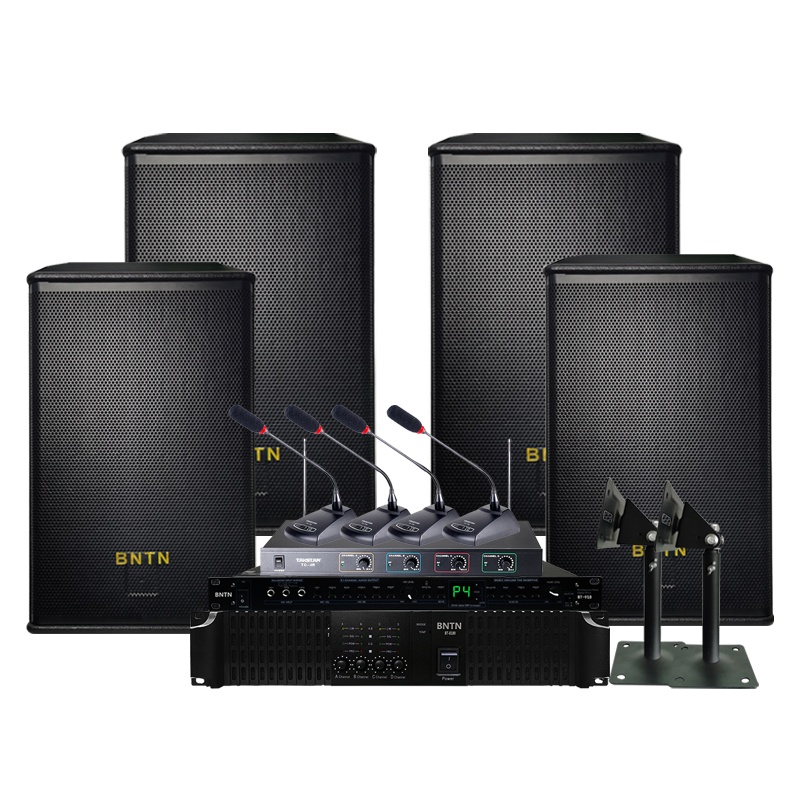 奔腾(BNTN)ktv专业音响大功率会议系统壁挂音箱功放一拖四鹅颈话筒工程音响套装一拖四 8100后级功放配效果器套装