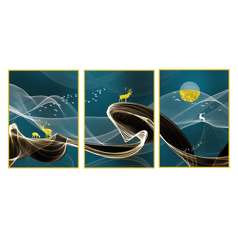红绿蓝博艺三联画高档金属框轻奢客厅装饰画沙发背景墙壁餐厅挂画70*105cm