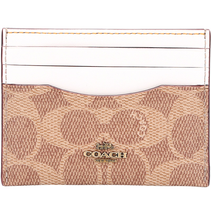 蔻驰 COACH 奢侈品 女士专柜款人造革配皮卡包卡夹粉拼色礼物送女友 31541 B4R7C