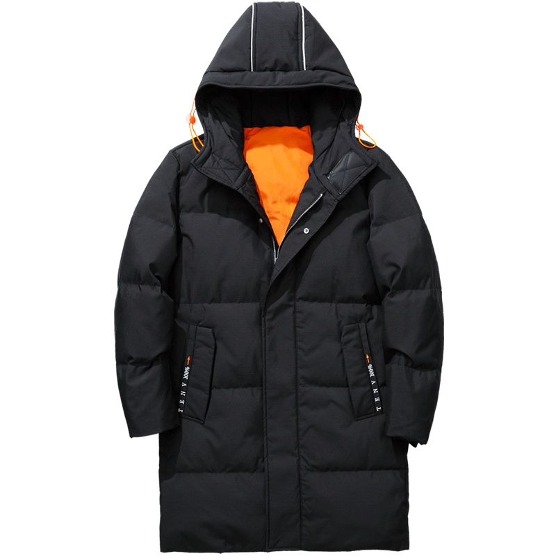 千纸鹤男装2019冬季新款时尚潮流黑色连帽中长款男士羽绒服60252