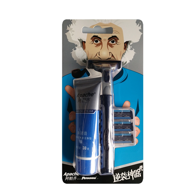 阿帕齐(Apache)手动剃须刀套装逆袭系列男士正品1刀架3刀头含剃须膏低价体验装三层刀片百搭刀头