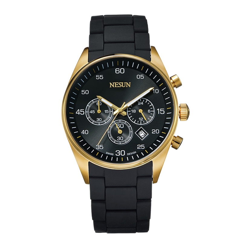 NESUN 尼尚 多功能三眼计时日历男士手表胶包钢防水商务休闲石英表MN8701