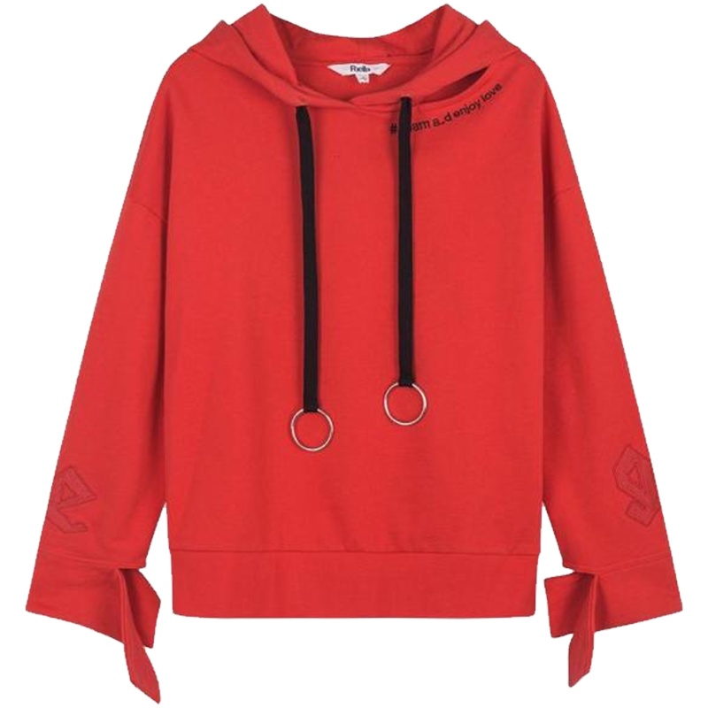 【热卖】红色卫衣女装韩国2018春季新款宽松学生bf个性长袖连帽套头上衣潮20011759