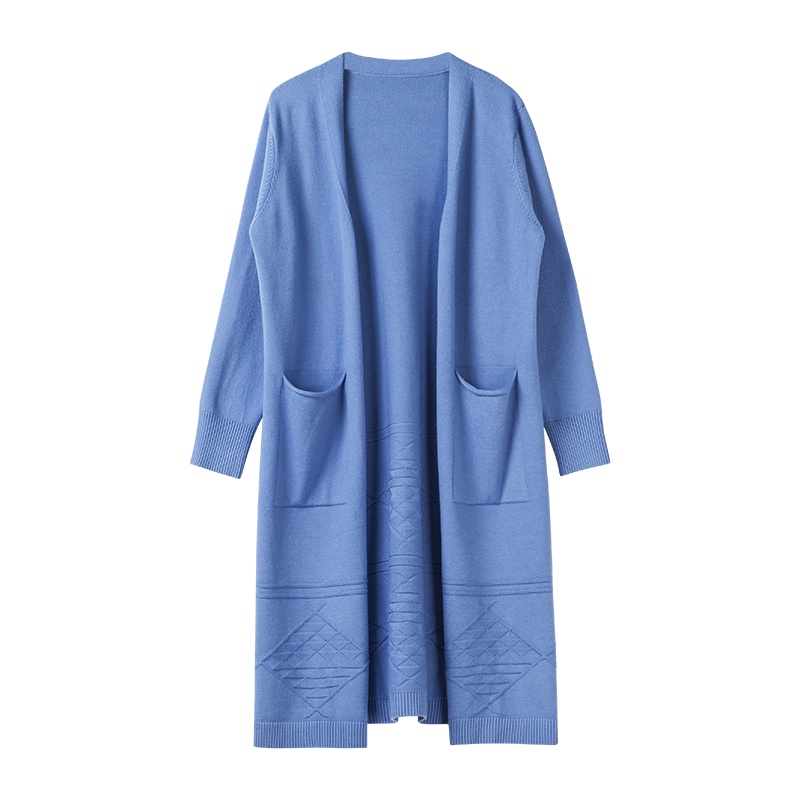 晩白 新品休闲纯色职业范百搭显瘦中长款针织衫开衫外套女