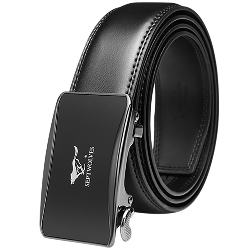 七匹狼(SEPTWOLVES)皮带男真皮腰带简约大气皮带男自动扣商务休闲男裤 精美礼盒
