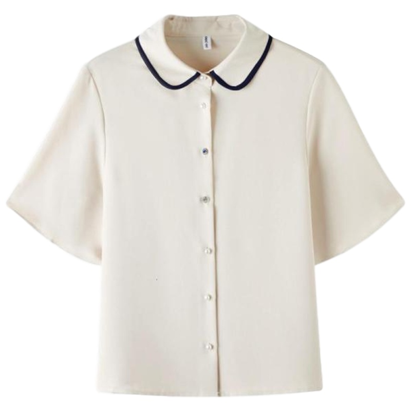 拉夏贝尔气质雪纺上衣时尚荷叶边职业短袖衬衫