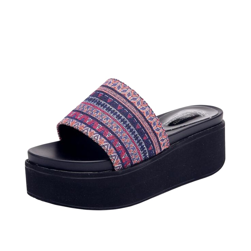 夏季新款百搭民族风格一字拖女平底韩版防滑休闲外穿厚底沙滩拖鞋