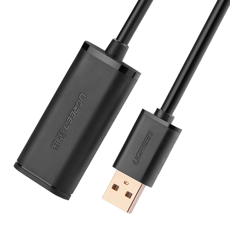 绿联 USB2.0 10318 延长线公对母数据线 带信号放大器高速远距离传输 无线网卡打印机加长线 5米 黑色