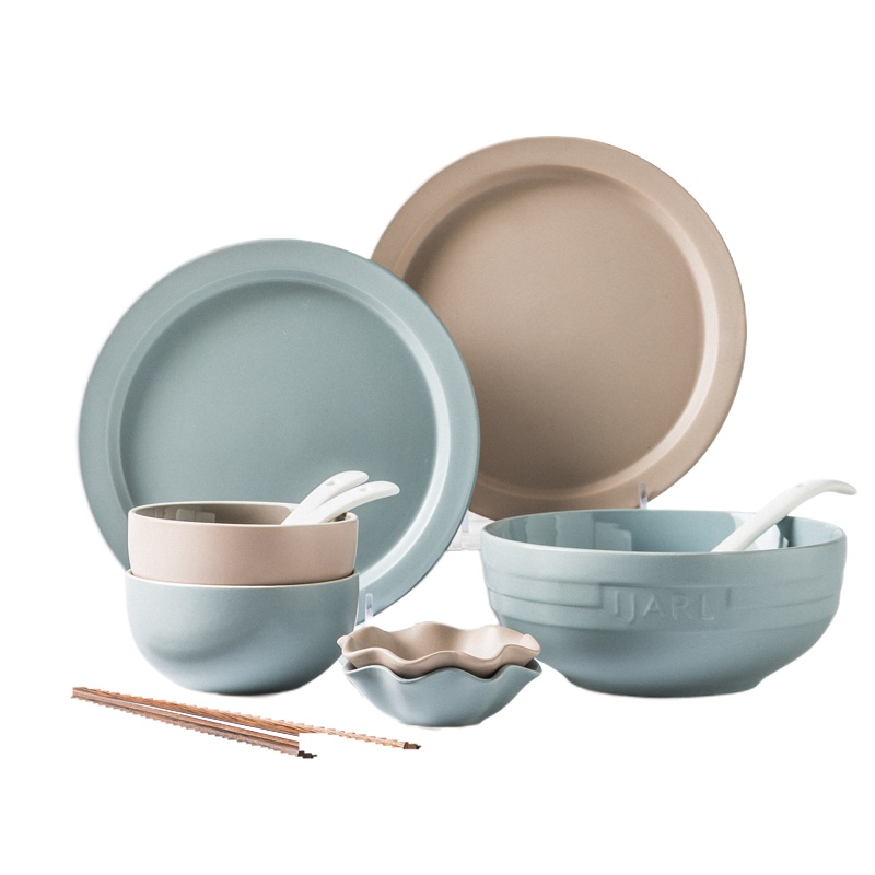 亿嘉IJARL 日式陶瓷创意餐具套装碗盘饭碗餐碗碟碗筷套装家用组合 曼哈顿12件套