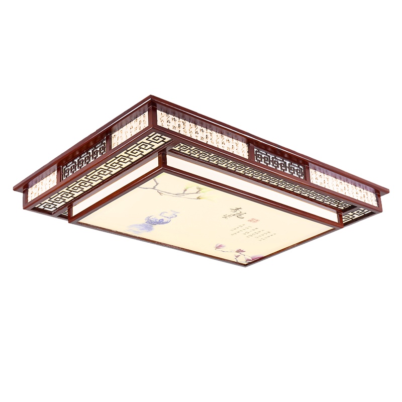 [环森]新中式客厅灯卧室灯LED长方形复古中式灯具灯饰吸顶灯实木大气家用月下青花瓷适用范围15m²-30m²