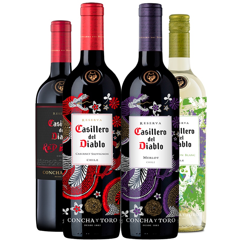 智利原瓶进口红魔鬼(Casillero del Diablo)尊龙黑金系列葡萄酒4瓶组合装750ml*4瓶