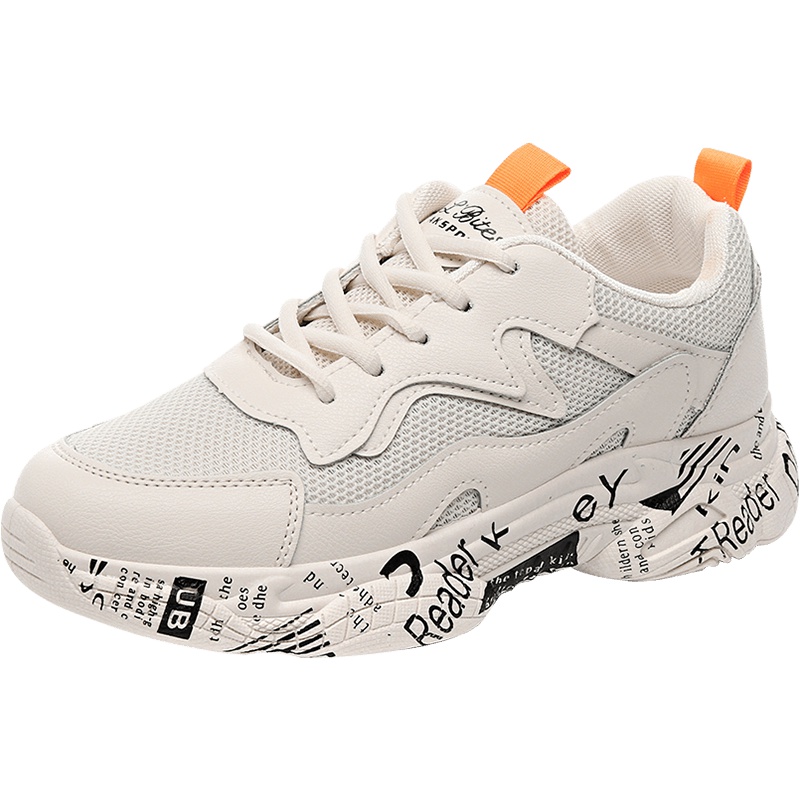 阿么老爹鞋韩版系带女鞋网红百搭ins潮鞋小白鞋女网面透气休闲鞋