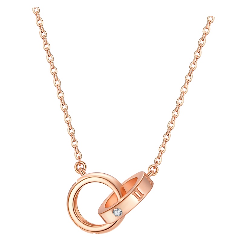 佐卡伊 TIME&LOVE 18k玫瑰金钻石项链女双环扣750彩金锁骨链