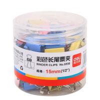 得力(deli)8556-6#彩色长尾票夹15mm (混色)(60只/筒) 一筒装