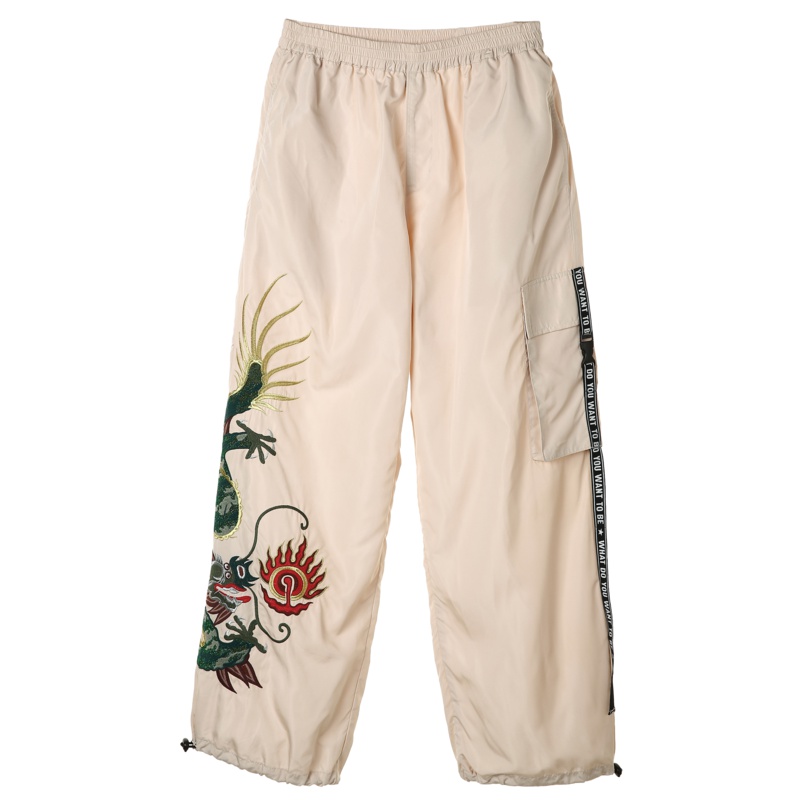 裂帛直筒宽松休闲裤新款夏装松紧腰刺绣百搭学生阔腿长裤