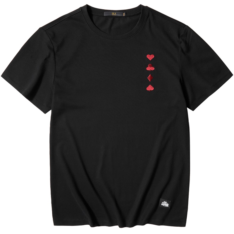 HLA海澜之家圆领短袖T恤2019夏季扑克趣味欢乐斗地主短T男HNTBJ2R700A