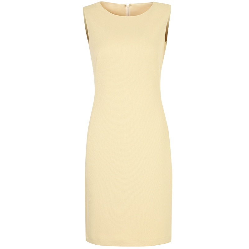 晚白2020秋季新品简约纯色圆领无袖修身背心裙中长款职业连衣裙女