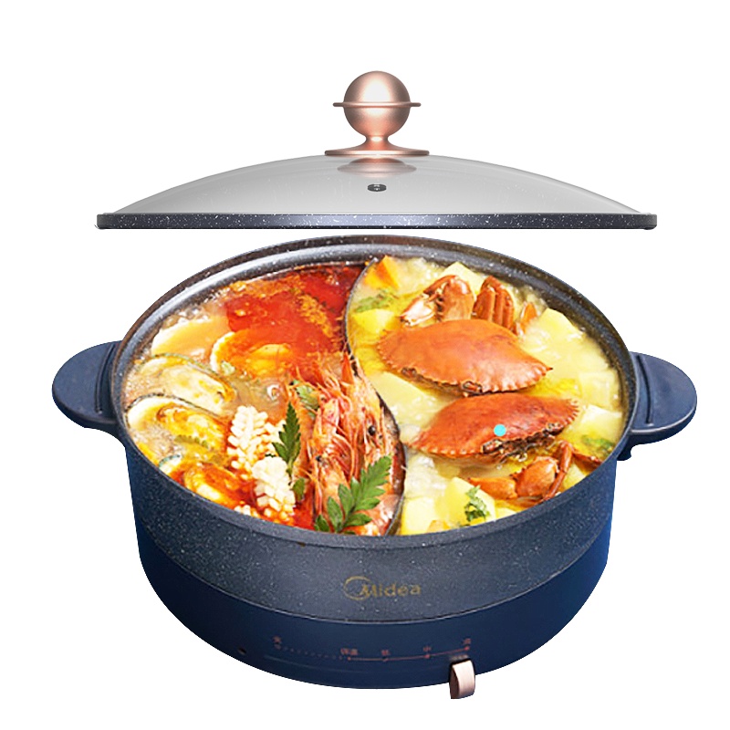 美的(Midea)电火锅(鸳鸯锅)1200W大功率电火锅智能电热锅多用途5L大容量滑控调温食品级不粘涂层DY28E212