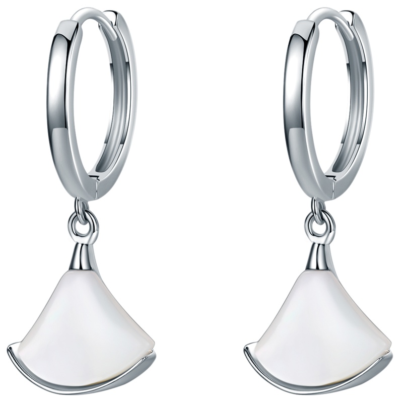 佰色传情纯银耳环女小扇子扇形耳坠白贝母贝壳耳饰小裙子耳扣