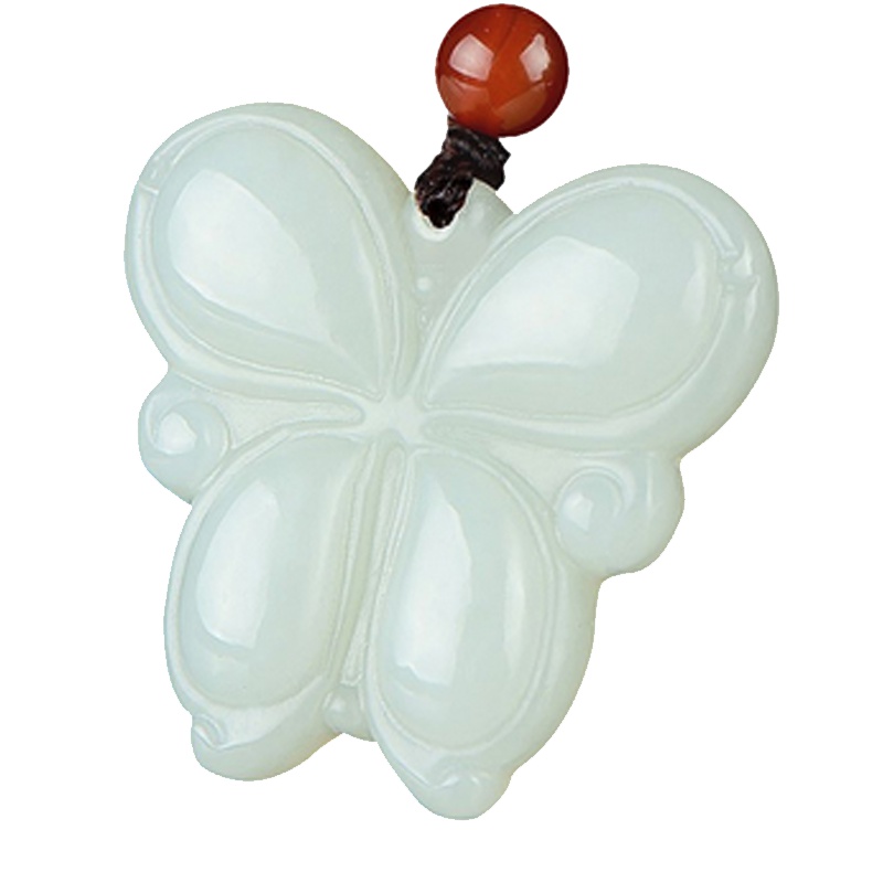 臻玉盈 女款玉石吊坠 天然和田玉吊坠女蝴蝶玉坠挂坠项链带证书