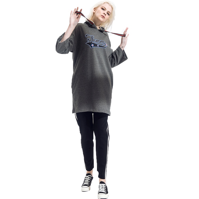 A&D休闲连帽百搭中长款宽松卫衣中灰色