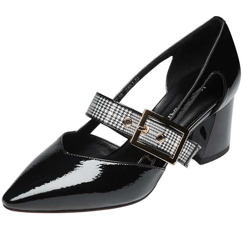 康奈女鞋 夏季时尚百搭都市休闲尖头粗跟浅口单鞋女时装鞋15484012