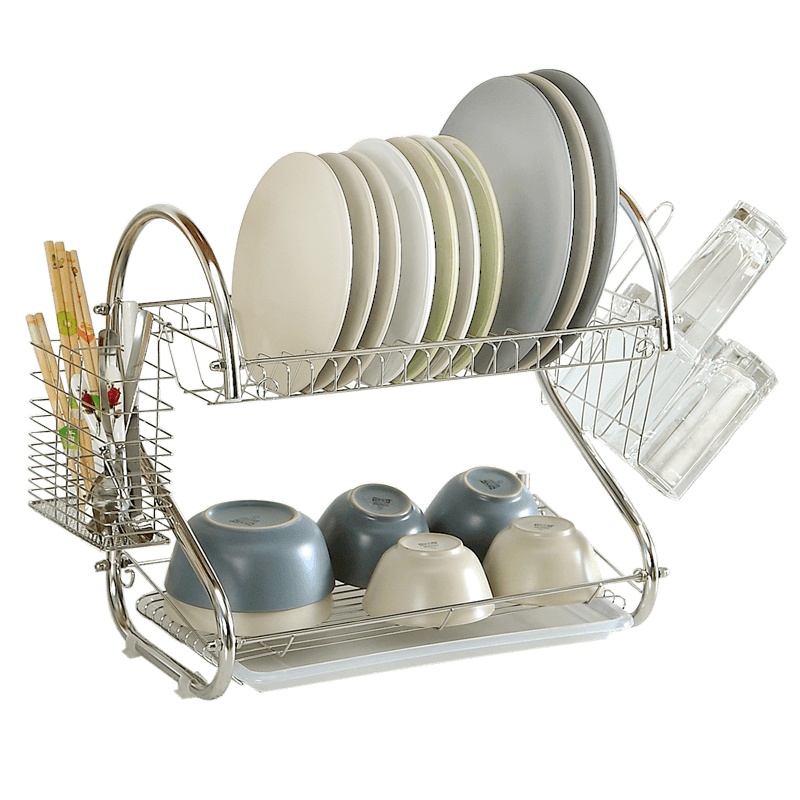 欧润哲(ORANGE)16寸不锈钢S形双层碗碟架碗盘沥水架厨房置物架餐具收纳架整理架配砧板架筷子筒 107922