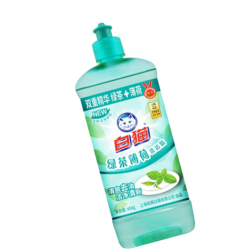 白猫 绿茶薄荷洗洁精458g 双重精华 去油去污 厨房清洁 1瓶装(单位:件)