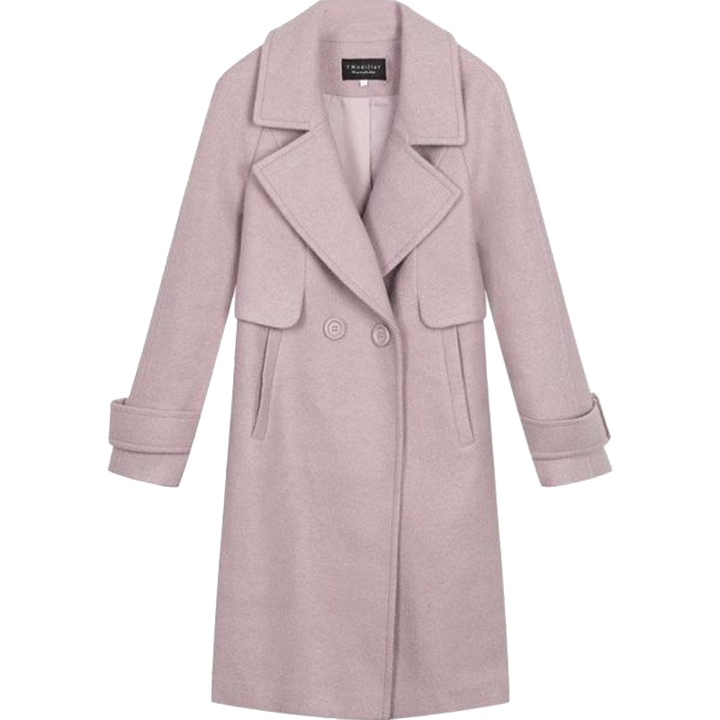 7M粉色呢子大衣秋冬季新款韩版赫本风中长款宽松学生毛呢外套女70008836