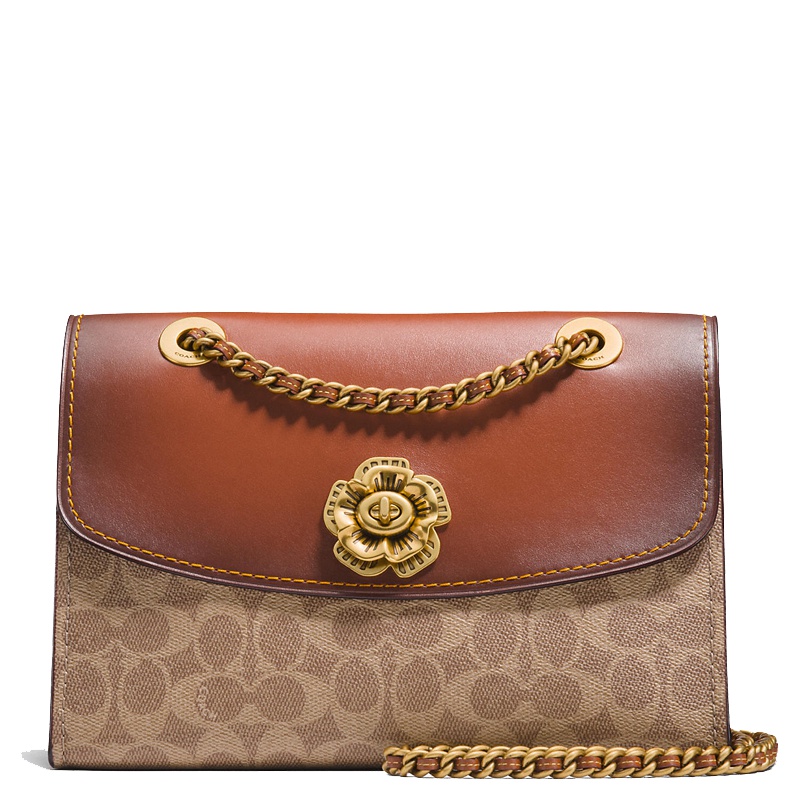 [直营]COACH蔻驰Parker系列涂层帆布拼皮硬搭扣复古女士手提包单肩包斜跨包女包