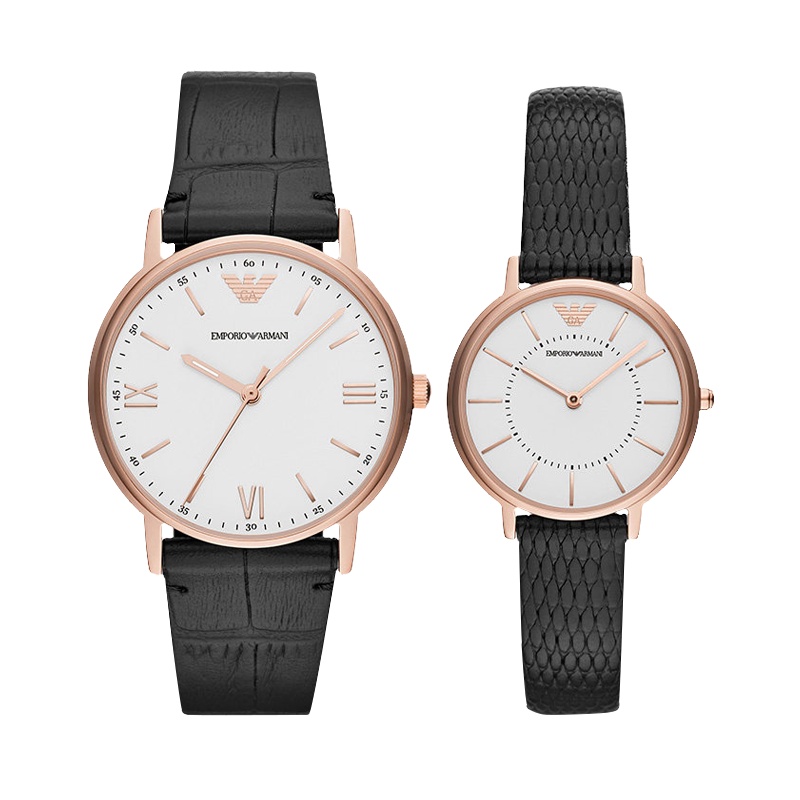 Armani阿玛尼手表皮质表带休闲情侣套盒 情侣表对表 生日礼物 送女友AR80015
