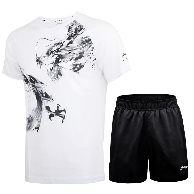 李宁羽毛球服男款运动套装 短袖 速干透气比赛吸汗运动服 男款