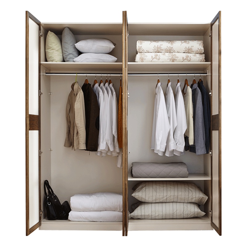 林氏木业北欧木质衣柜四门大衣橱平拉门整体衣帽柜现代家具BA1D-E