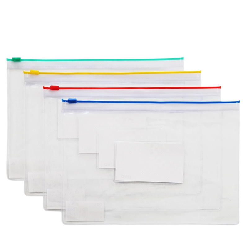 得力deli 5526文件袋A4 防水透明资料袋拉链袋公文袋拉链袋PVC材质12个