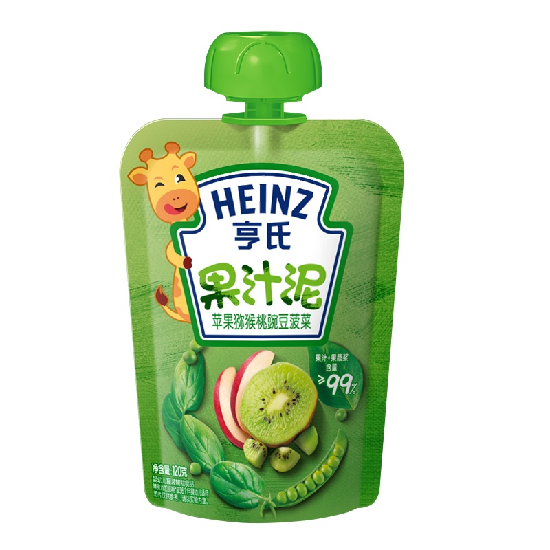 亨氏(Heinz)乐维滋蔬乐2+2果汁泥果泥苹果猕猴桃豌豆菠菜120g果泥婴儿果泥吸吸乐 宝宝水果泥辅食宝宝营