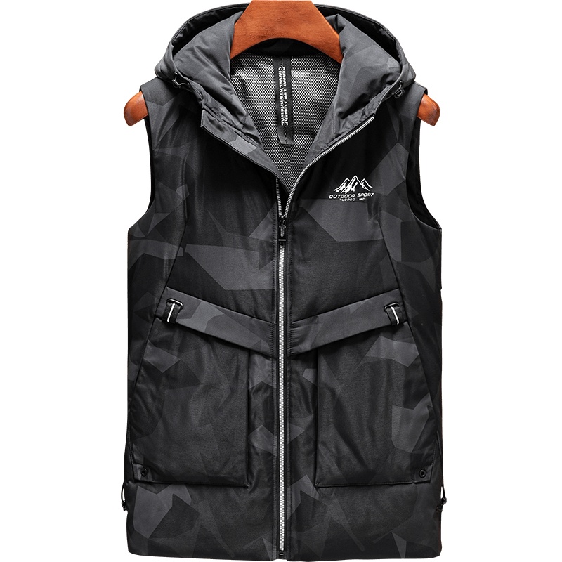 雅鹿男装冬季新款90白鸭绒无袖连帽保暖男士羽绒背心马甲14409976