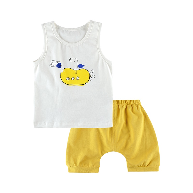 angeeb宝贝心语 夏款男女宝宝卡通印花无袖背心套装宝宝背心短裤两件套