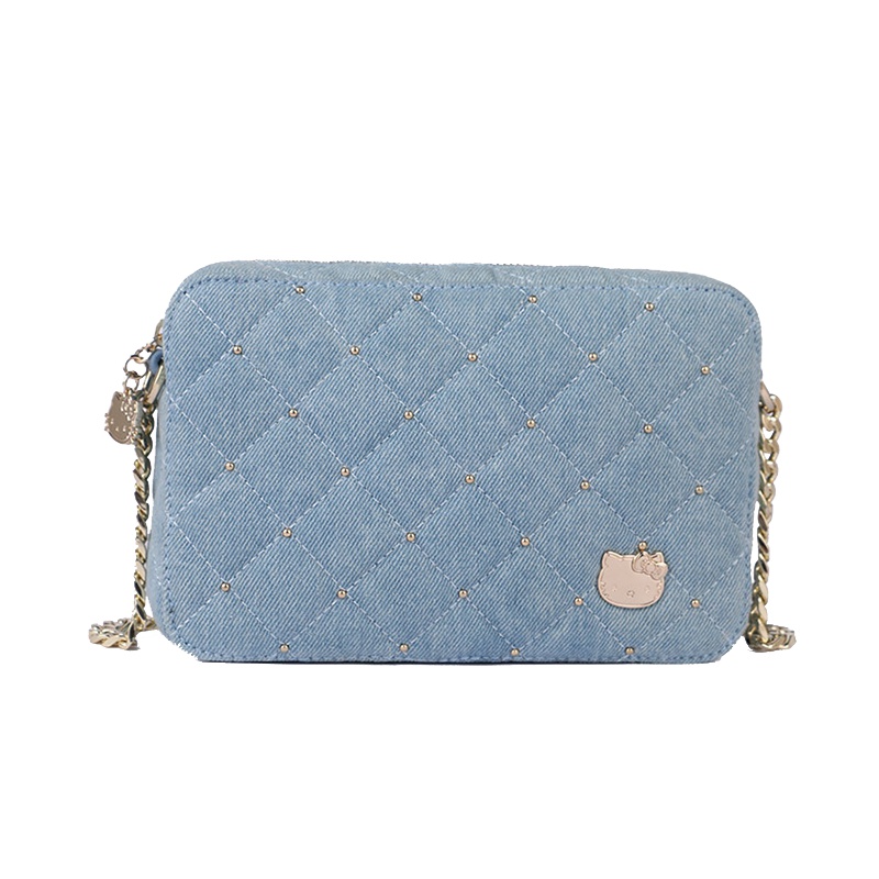 HELLO KITTY 格纹翻盖链条单肩斜挎包 蓝色