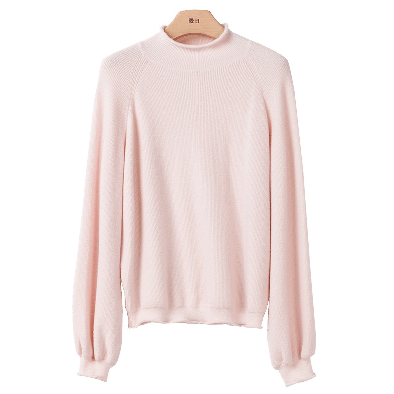 晚白2020冬新品简约纯色百搭半高领长袖休闲宽松毛衣打底衫针织衫女